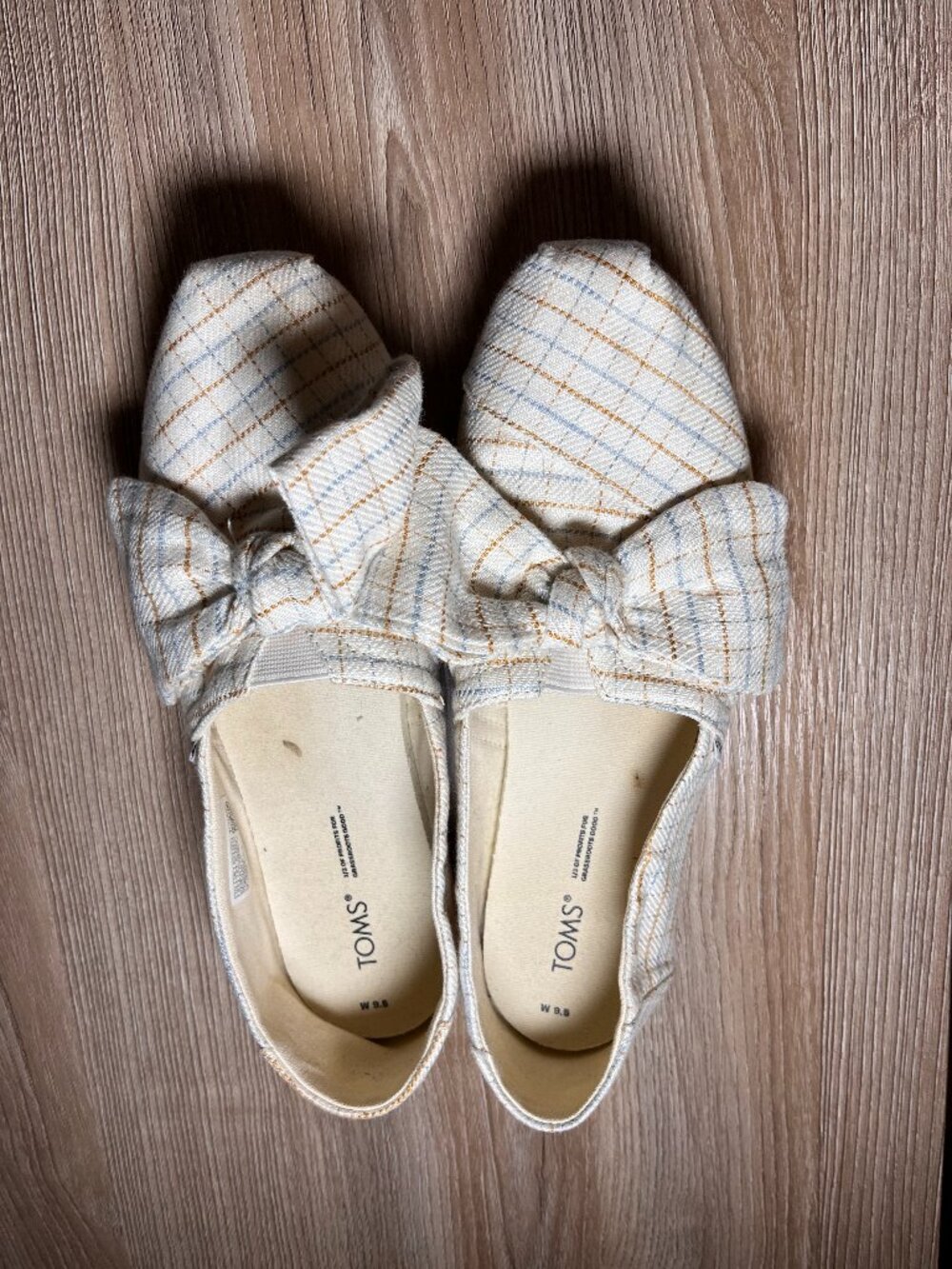 TOMS Women's Alpargata "Natural Spring Check" Bow Slip-On Flats